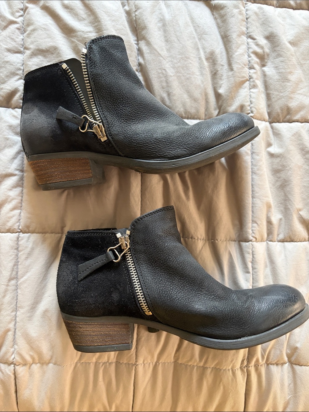 Miz Mooz Black Leather & Suede Ankle Booties with Side Zipper